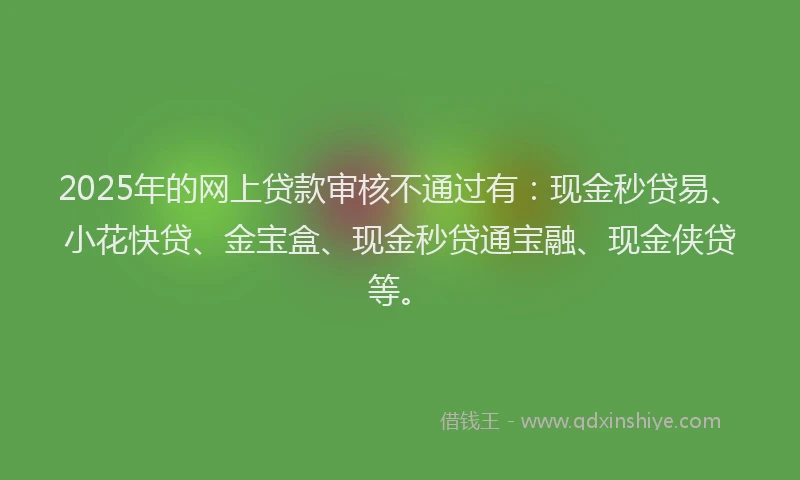 2025年的网上贷款审核不通过有：现金秒贷易、小花快贷、金宝盒、现金秒贷通宝融、现金侠贷等。