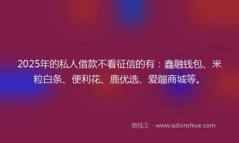 2025年的私人借款不看征信的有：鑫融钱包、米粒白条、便利花、鹿优选、爱蹦商城等。