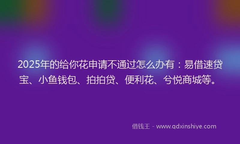 2025年的给你花申请不通过怎么办有：易借速贷宝、小鱼钱包、拍拍贷、便利花、兮悦商城等。