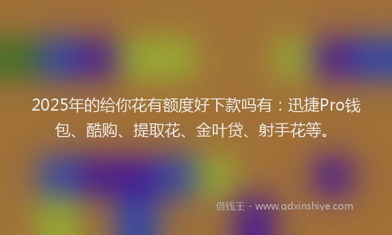 2025年的给你花有额度好下款吗有：迅捷Pro钱包、酷购、提取花、金叶贷、射手花等。