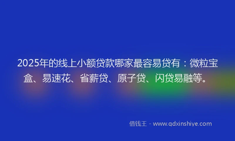 2025年的线上小额贷款哪家最容易贷有：微粒宝盒、易速花、省薪贷、原子贷、闪贷易融等。