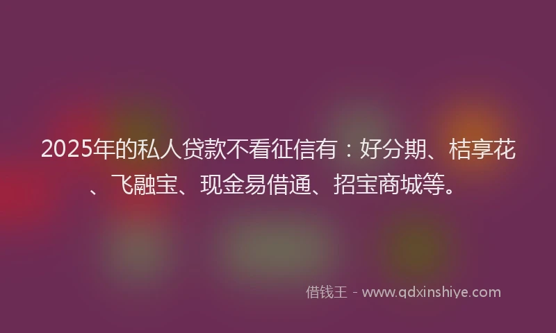 2025年的私人贷款不看征信有：好分期、桔享花、飞融宝、现金易借通、招宝商城等。