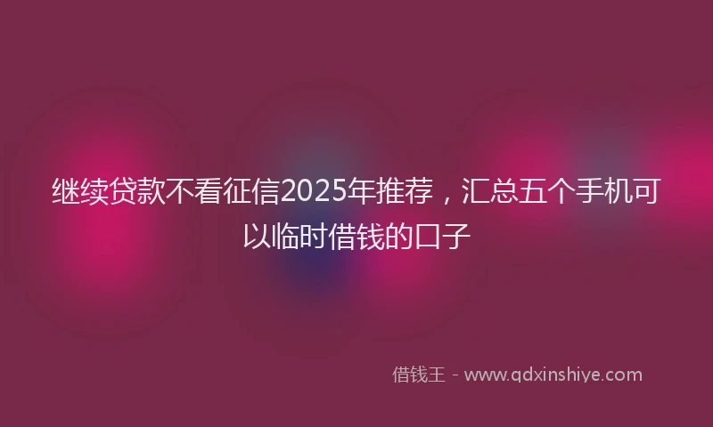 继续贷款不看征信2025年推荐，汇总五个手机可以临时借钱的口子