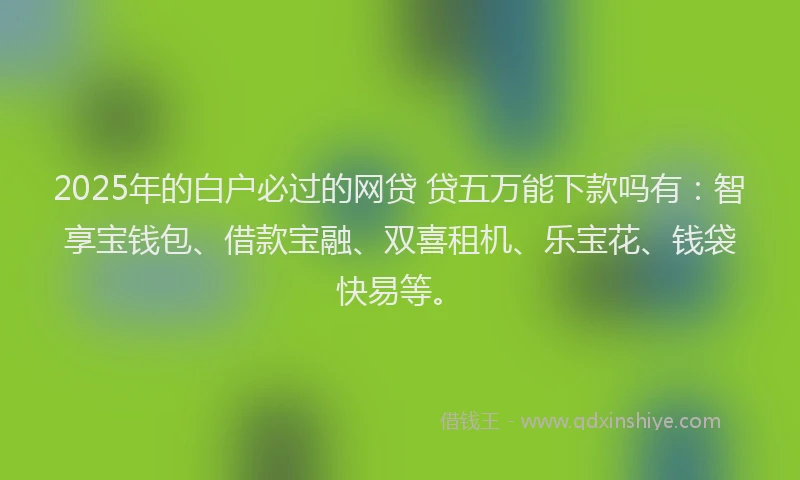2025年的白户必过的网贷 贷五万能下款吗有：智享宝钱包、借款宝融、双喜租机、乐宝花、钱袋快易等。