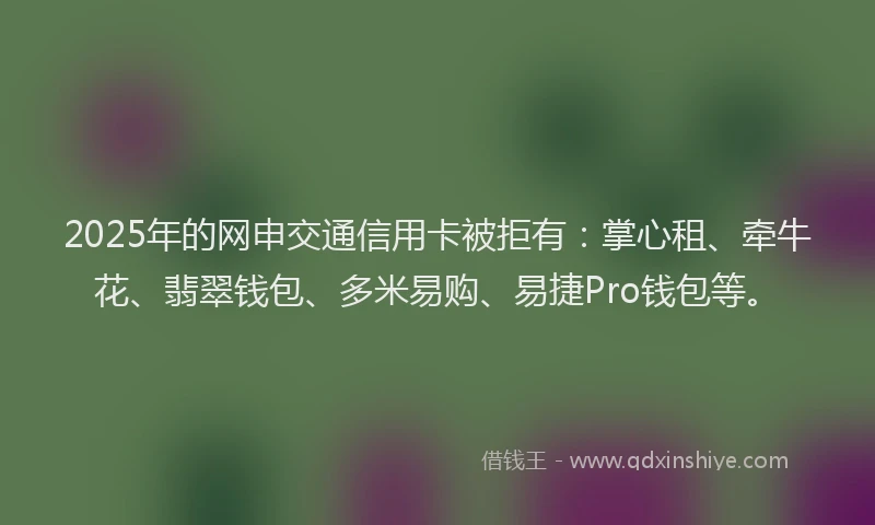 2025年的网申交通信用卡被拒有：掌心租、牵牛花、翡翠钱包、多米易购、易捷Pro钱包等。