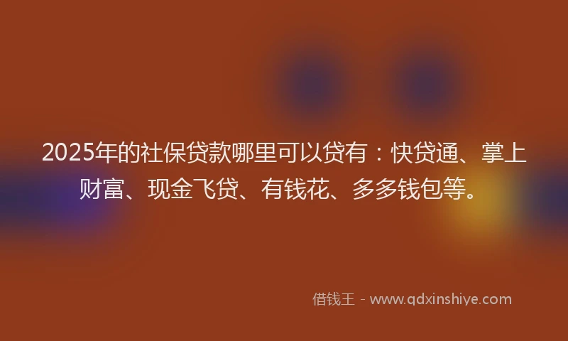 2025年的社保贷款哪里可以贷有：快贷通、掌上财富、现金飞贷、有钱花、多多钱包等。