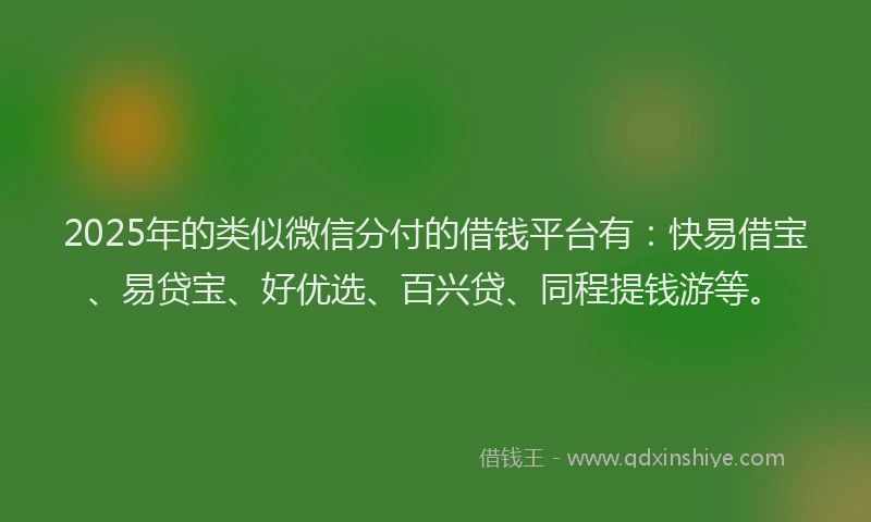 2025年的类似微信分付的借钱平台有：快易借宝、易贷宝、好优选、百兴贷、同程提钱游等。