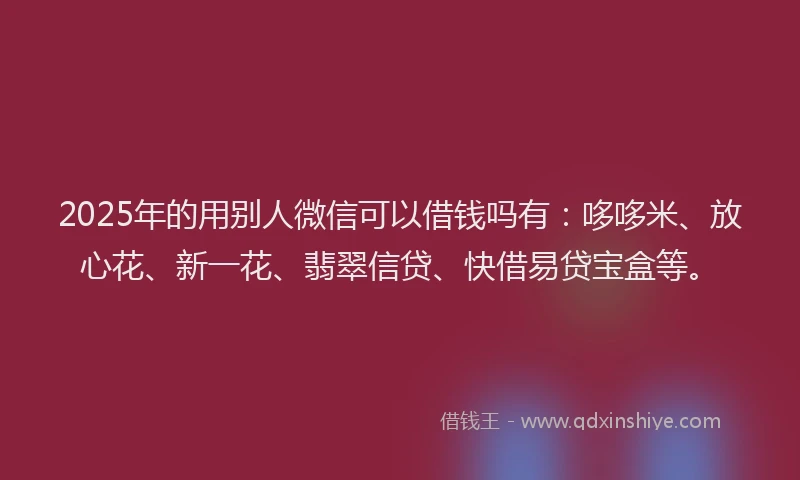 2025年的用别人微信可以借钱吗有：哆哆米、放心花、新一花、翡翠信贷、快借易贷宝盒等。