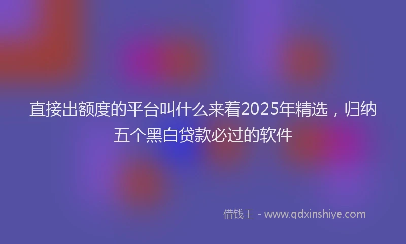 直接出额度的平台叫什么来着2025年精选，归纳五个黑白贷款必过的软件