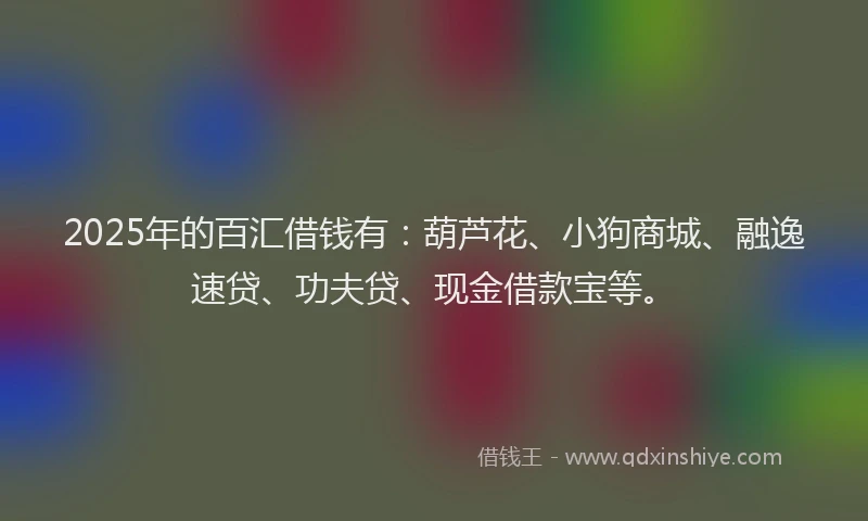 2025年的百汇借钱有：葫芦花、小狗商城、融逸速贷、功夫贷、现金借款宝等。
