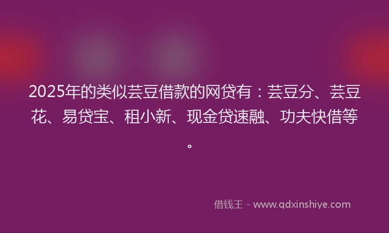 2025年的类似芸豆借款的网贷有：芸豆分、芸豆花、易贷宝、租小新、现金贷速融、功夫快借等。