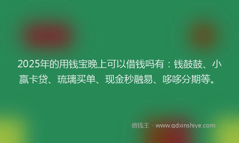 2025年的用钱宝晚上可以借钱吗有：钱鼓鼓、小赢卡贷、琉璃买单、现金秒融易、哆哆分期等。