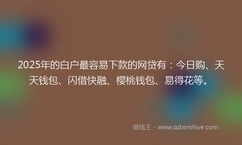 2025年的白户最容易下款的网贷有：今日购、天天钱包、闪借快融、樱桃钱包、易得花等。