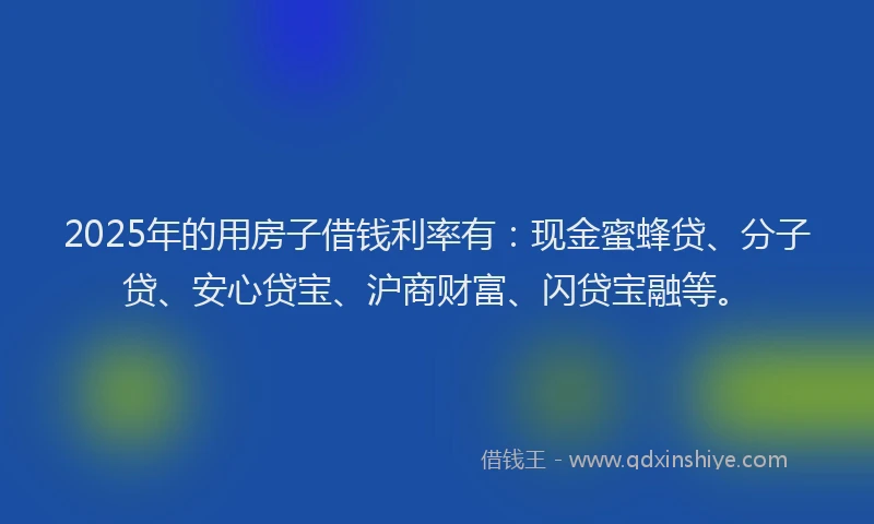 2025年的用房子借钱利率有：现金蜜蜂贷、分子贷、安心贷宝、沪商财富、闪贷宝融等。