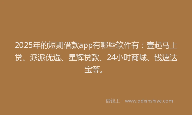 2025年的短期借款app有哪些软件有：壹起马上贷、派派优选、星辉贷款、24小时商城、钱速达宝等。