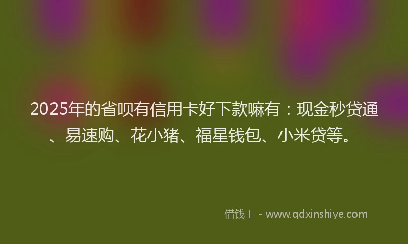 2025年的省呗有信用卡好下款嘛有：现金秒贷通、易速购、花小猪、福星钱包、小米贷等。