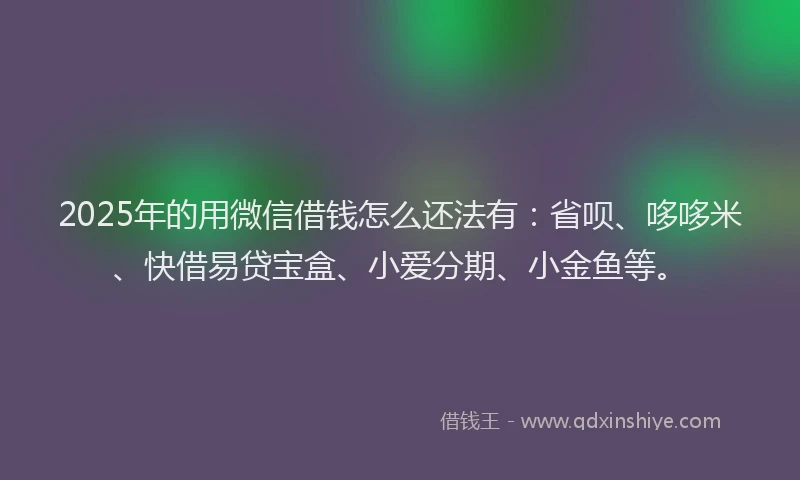 2025年的用微信借钱怎么还法有：省呗、哆哆米、快借易贷宝盒、小爱分期、小金鱼等。