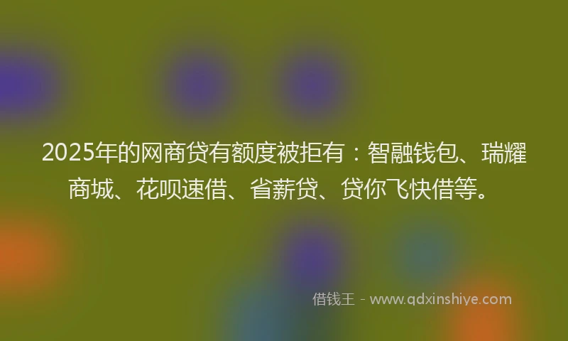 2025年的网商贷有额度被拒有：智融钱包、瑞耀商城、花呗速借、省薪贷、贷你飞快借等。