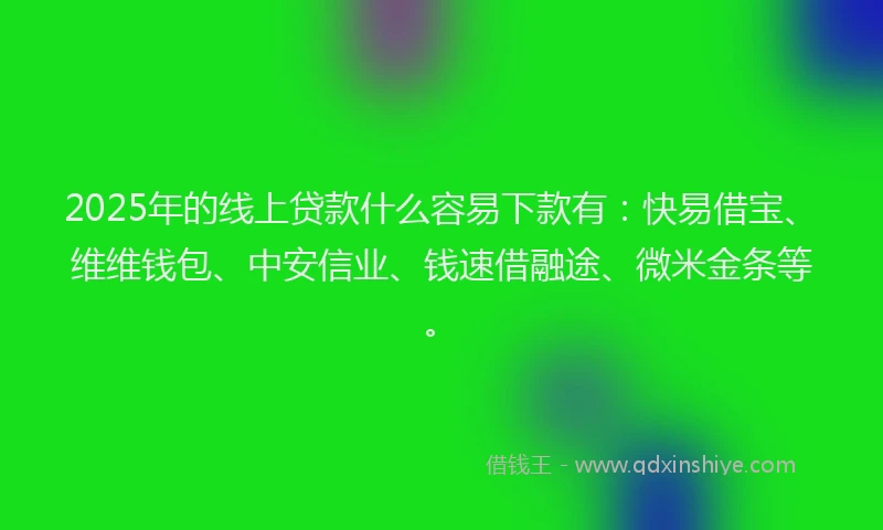 2025年的线上贷款什么容易下款有：快易借宝、维维钱包、中安信业、钱速借融途、微米金条等。
