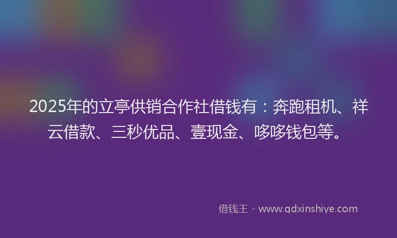 2025年的立亭供销合作社借钱有：奔跑租机、祥云借款、三秒优品、壹现金、哆哆钱包等。