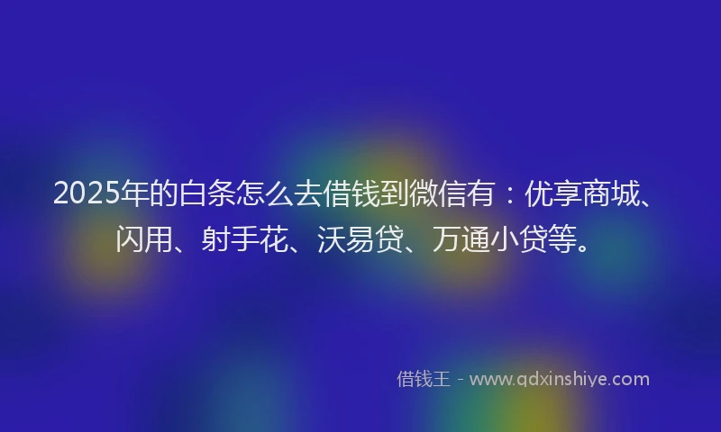 2025年的白条怎么去借钱到微信有：优享商城、闪用、射手花、沃易贷、万通小贷等。