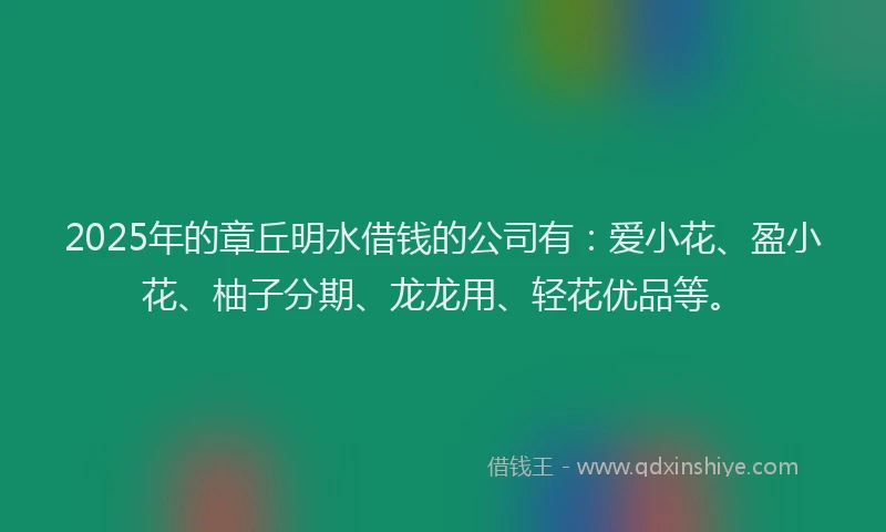 2025年的章丘明水借钱的公司有：爱小花、盈小花、柚子分期、龙龙用、轻花优品等。