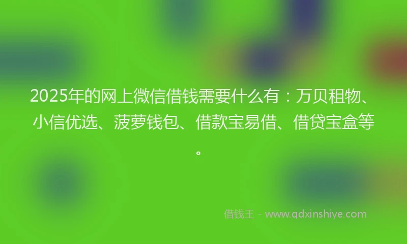 2025年的网上微信借钱需要什么有：万贝租物、小信优选、菠萝钱包、借款宝易借、借贷宝盒等。