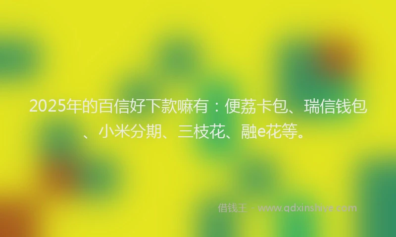 2025年的百信好下款嘛有：便荔卡包、瑞信钱包、小米分期、三枝花、融e花等。