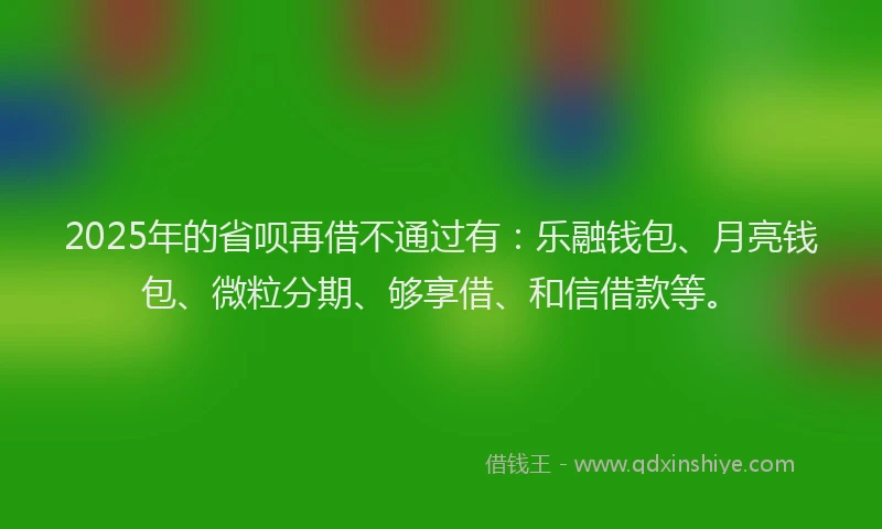 2025年的省呗再借不通过有：乐融钱包、月亮钱包、微粒分期、够享借、和信借款等。