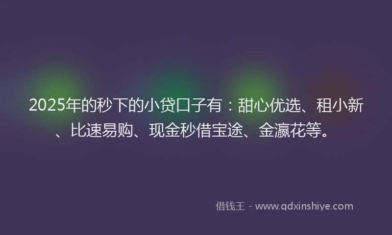 2025年的秒下的小贷口子有：甜心优选、租小新、比速易购、现金秒借宝途、金瀛花等。