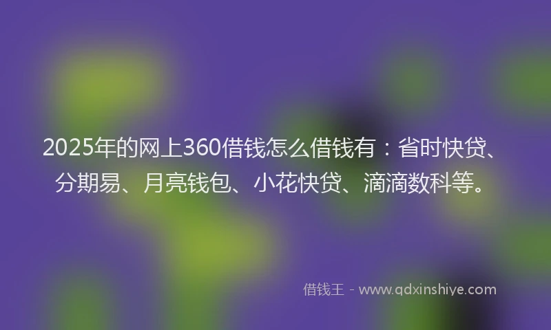 2025年的网上360借钱怎么借钱有：省时快贷、分期易、月亮钱包、小花快贷、滴滴数科等。