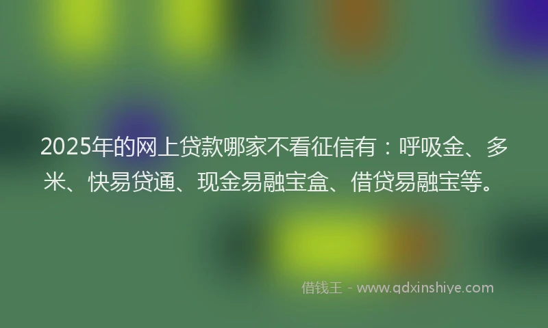 2025年的网上贷款哪家不看征信有：呼吸金、多米、快易贷通、现金易融宝盒、借贷易融宝等。