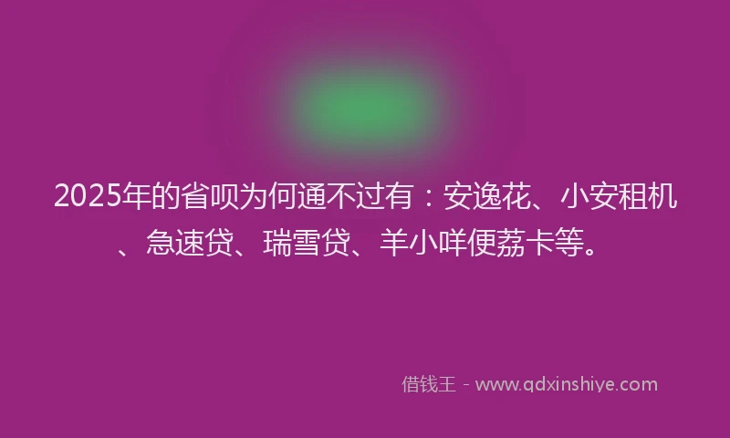 2025年的省呗为何通不过有：安逸花、小安租机、急速贷、瑞雪贷、羊小咩便荔卡等。