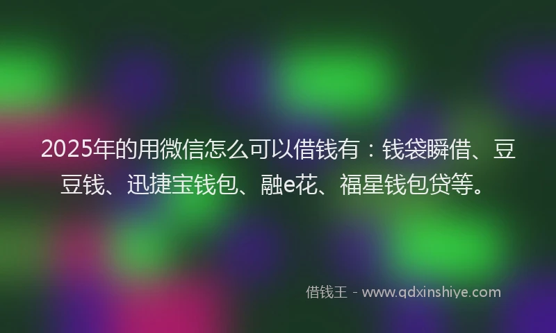 2025年的用微信怎么可以借钱有：钱袋瞬借、豆豆钱、迅捷宝钱包、融e花、福星钱包贷等。