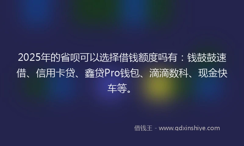 2025年的省呗可以选择借钱额度吗有：钱鼓鼓速借、信用卡贷、鑫贷Pro钱包、滴滴数科、现金快车等。
