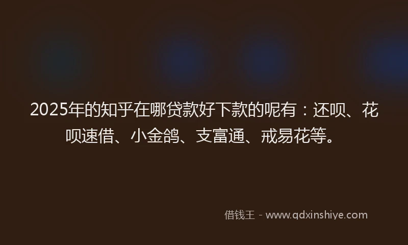 2025年的知乎在哪贷款好下款的呢有：还呗、花呗速借、小金鸽、支富通、戒易花等。