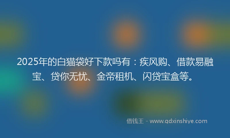 2025年的白猫袋好下款吗有：疾风购、借款易融宝、贷你无忧、金帝租机、闪贷宝盒等。