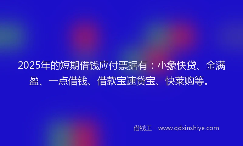 2025年的短期借钱应付票据有：小象快贷、金满盈、一点借钱、借款宝速贷宝、快莱购等。