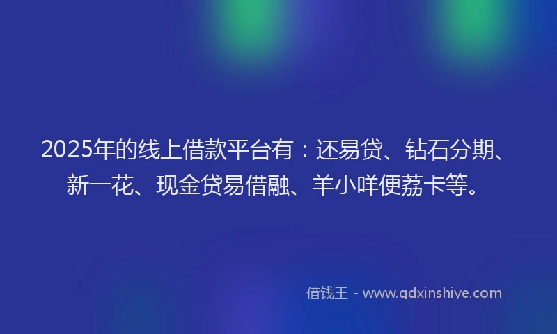 2025年的线上借款平台有：还易贷、钻石分期、新一花、现金贷易借融、羊小咩便荔卡等。