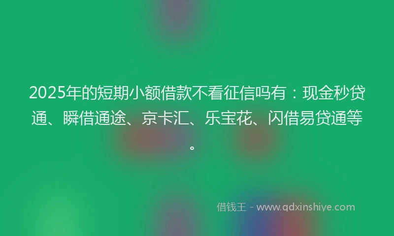 2025年的短期小额借款不看征信吗有：现金秒贷通、瞬借通途、京卡汇、乐宝花、闪借易贷通等。