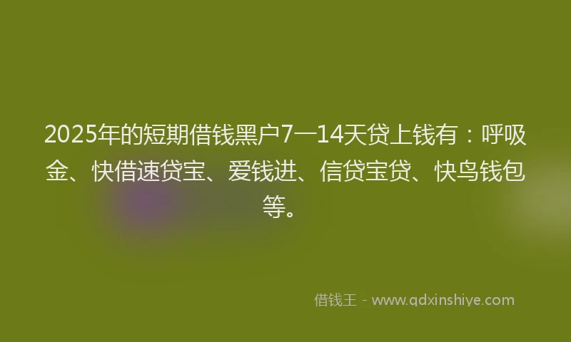 2025年的短期借钱黑户7一14天贷上钱有：呼吸金、快借速贷宝、爱钱进、信贷宝贷、快鸟钱包等。