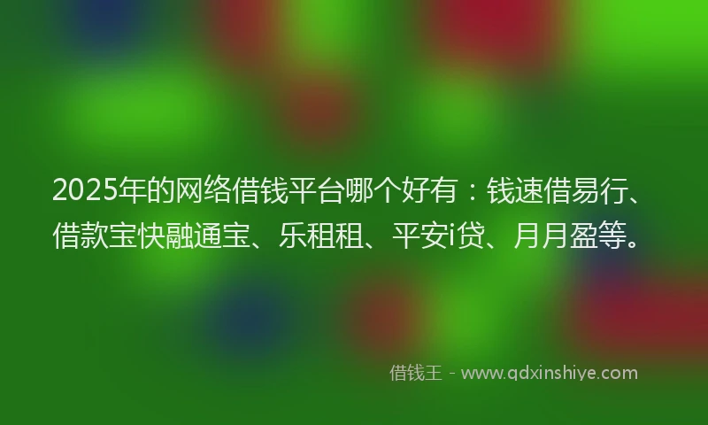2025年的网络借钱平台哪个好有：钱速借易行、借款宝快融通宝、乐租租、平安i贷、月月盈等。