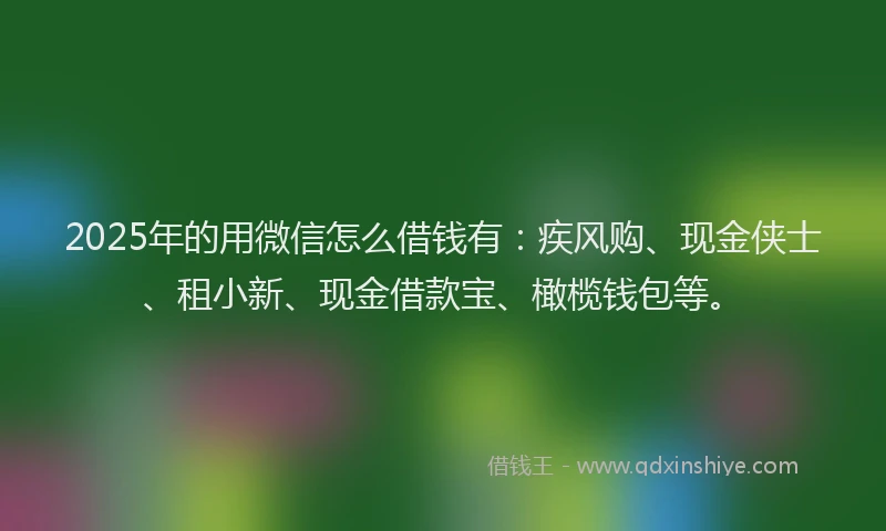 2025年的用微信怎么借钱有：疾风购、现金侠士、租小新、现金借款宝、橄榄钱包等。