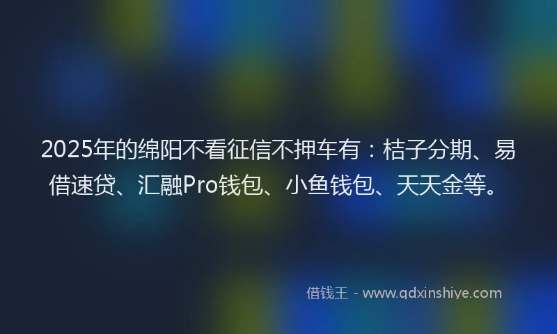 2025年的绵阳不看征信不押车有：桔子分期、易借速贷、汇融Pro钱包、小鱼钱包、天天金等。