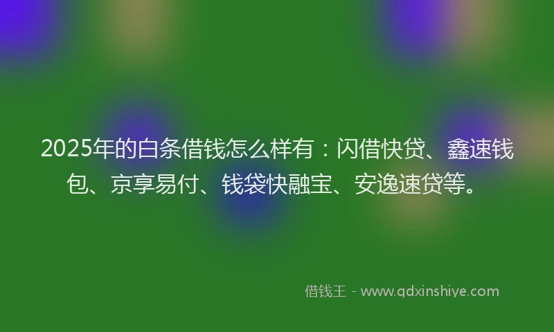 2025年的白条借钱怎么样有：闪借快贷、鑫速钱包、京享易付、钱袋快融宝、安逸速贷等。