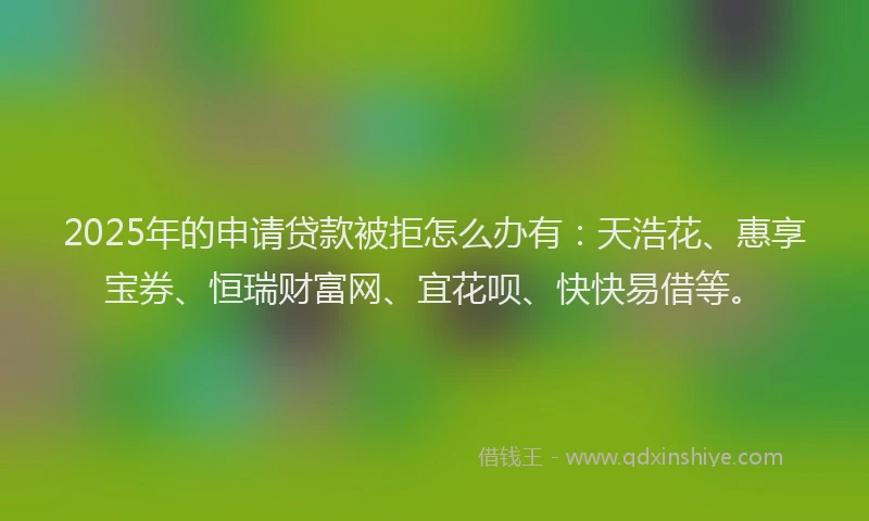 2025年的申请贷款被拒怎么办有：天浩花、惠享宝券、恒瑞财富网、宜花呗、快快易借等。