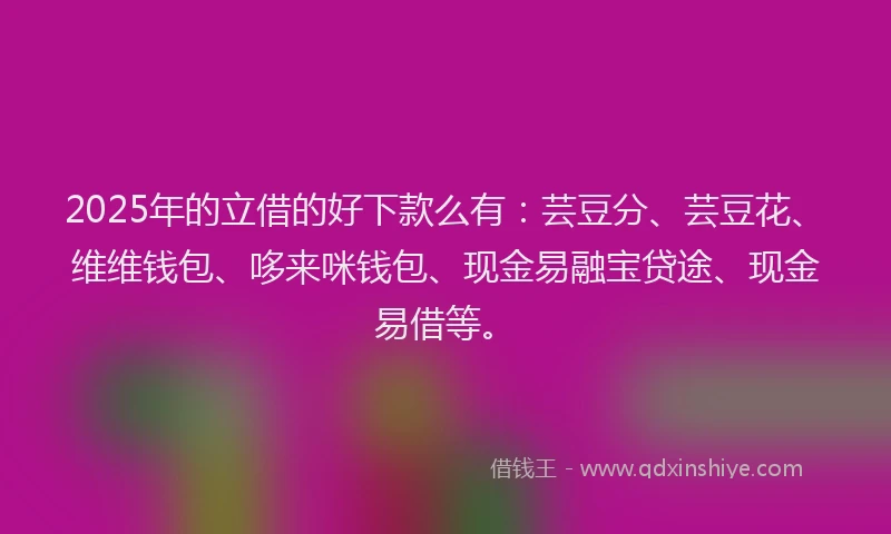 2025年的立借的好下款么有：芸豆分、芸豆花、维维钱包、哆来咪钱包、现金易融宝贷途、现金易借等。