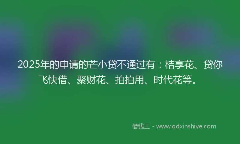 2025年的申请的芒小贷不通过有：桔享花、贷你飞快借、聚财花、拍拍用、时代花等。