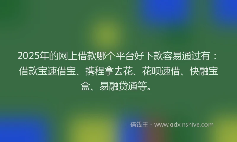 2025年的网上借款哪个平台好下款容易通过有：借款宝速借宝、携程拿去花、花呗速借、快融宝盒、易融贷通等。