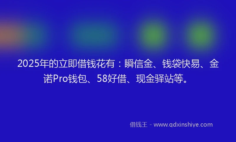 2025年的立即借钱花有：瞬信金、钱袋快易、金诺Pro钱包、58好借、现金驿站等。